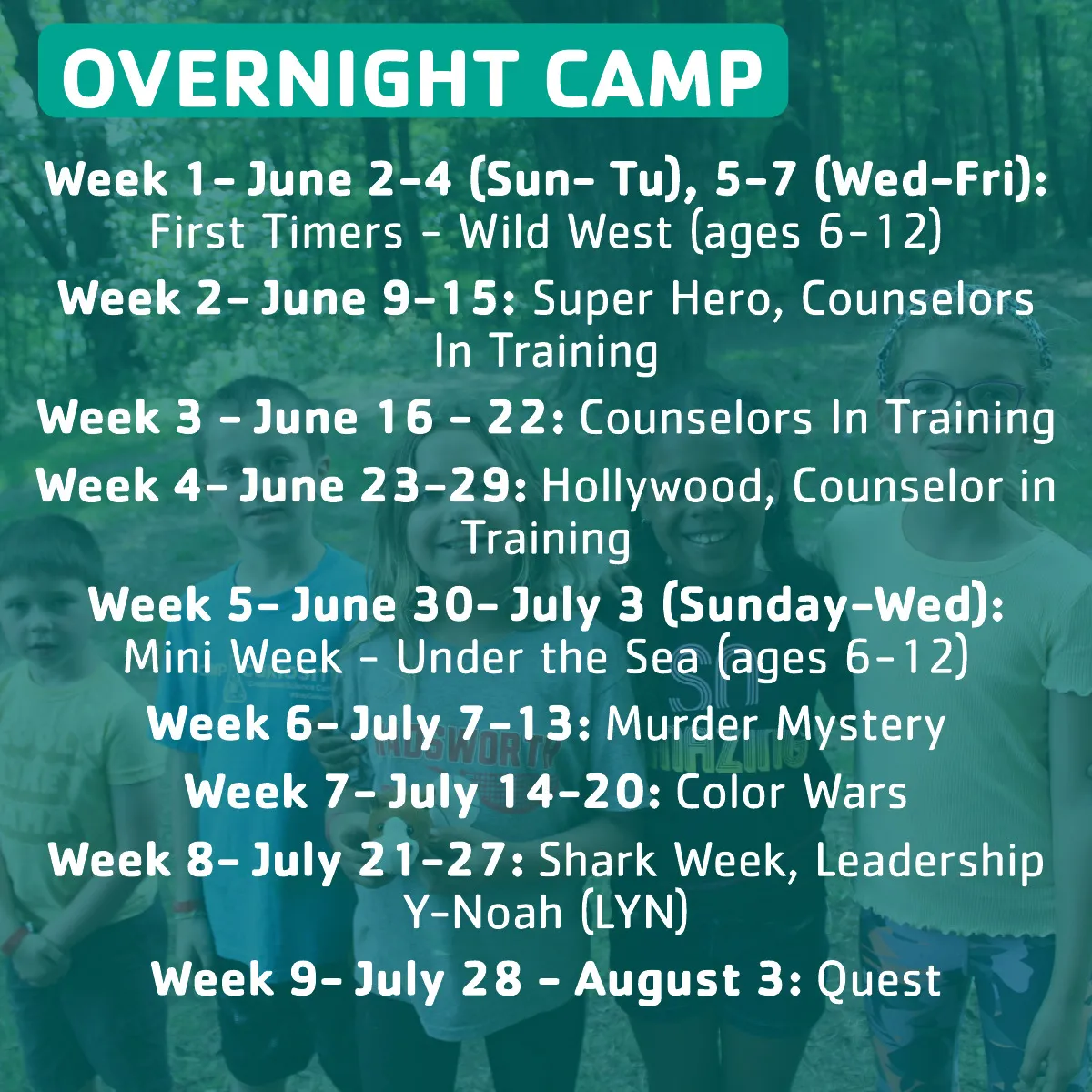 CYN 2023 Overnight Camp Dates and themes