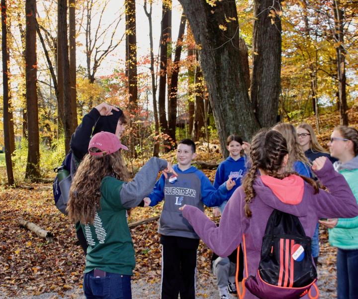 kids outside from a school group